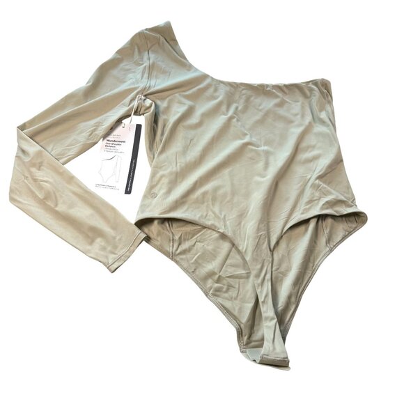 Lululemon Wundermost One-Shoulder Bodysuit Long Sleeve Nulu Thong Beige Large - Picture 2 of 7
